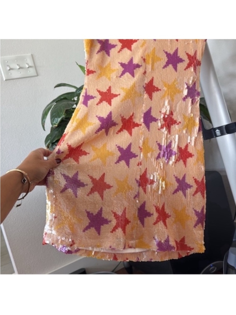 Nasty Gal Star Sequin Square Neck Bodycon Mini dress Sz 4/S purple cream - Picture 8 of 8